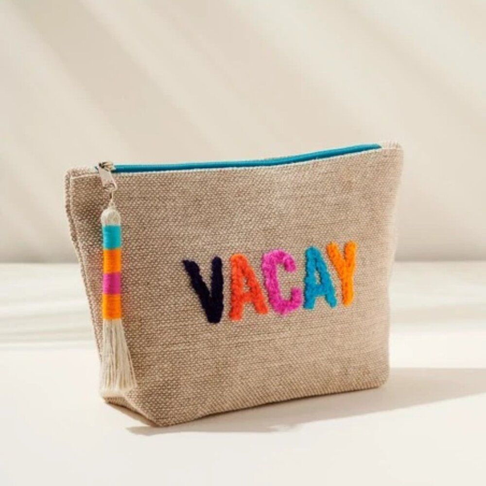 Shiraleah VACAY Colorful Jute Zip Pouch Travel Makeup Bag